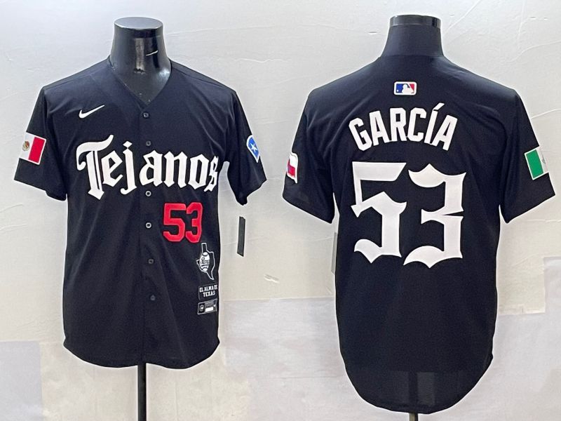 Men Texas Rangers #53 Garcia Black Five generations Joint Name 2025 Nike MLB Jersey style 4